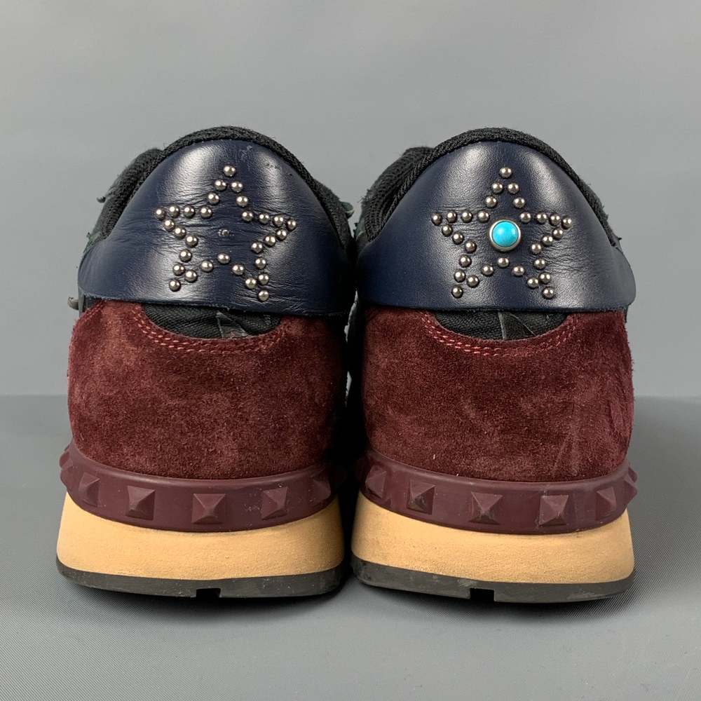 VALENTINO Navy Burgundy Stars Leather Rockrunner Sneakers - Picture 5 of 9